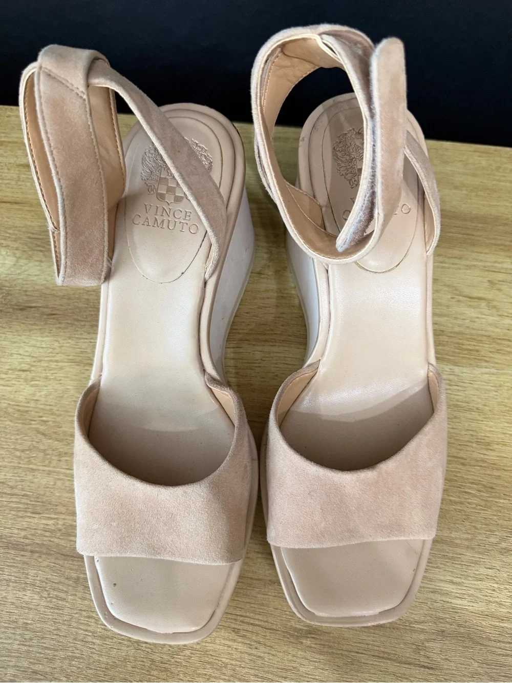 Vince Camuto Beige Suede Wedge Sandals